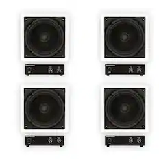 Front. Theater Solutions by Goldwood - TS1000 Flush Mount Passive 10" Home Theater In Wall 4 Subwoofers and 4 Amps Set - Paintable White.