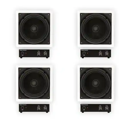 Front. Theater Solutions by Goldwood - TS1000 Flush Mount Passive 10" Home Theater In Wall 4 Subwoofers and 4 Amps Set - Paintable White.