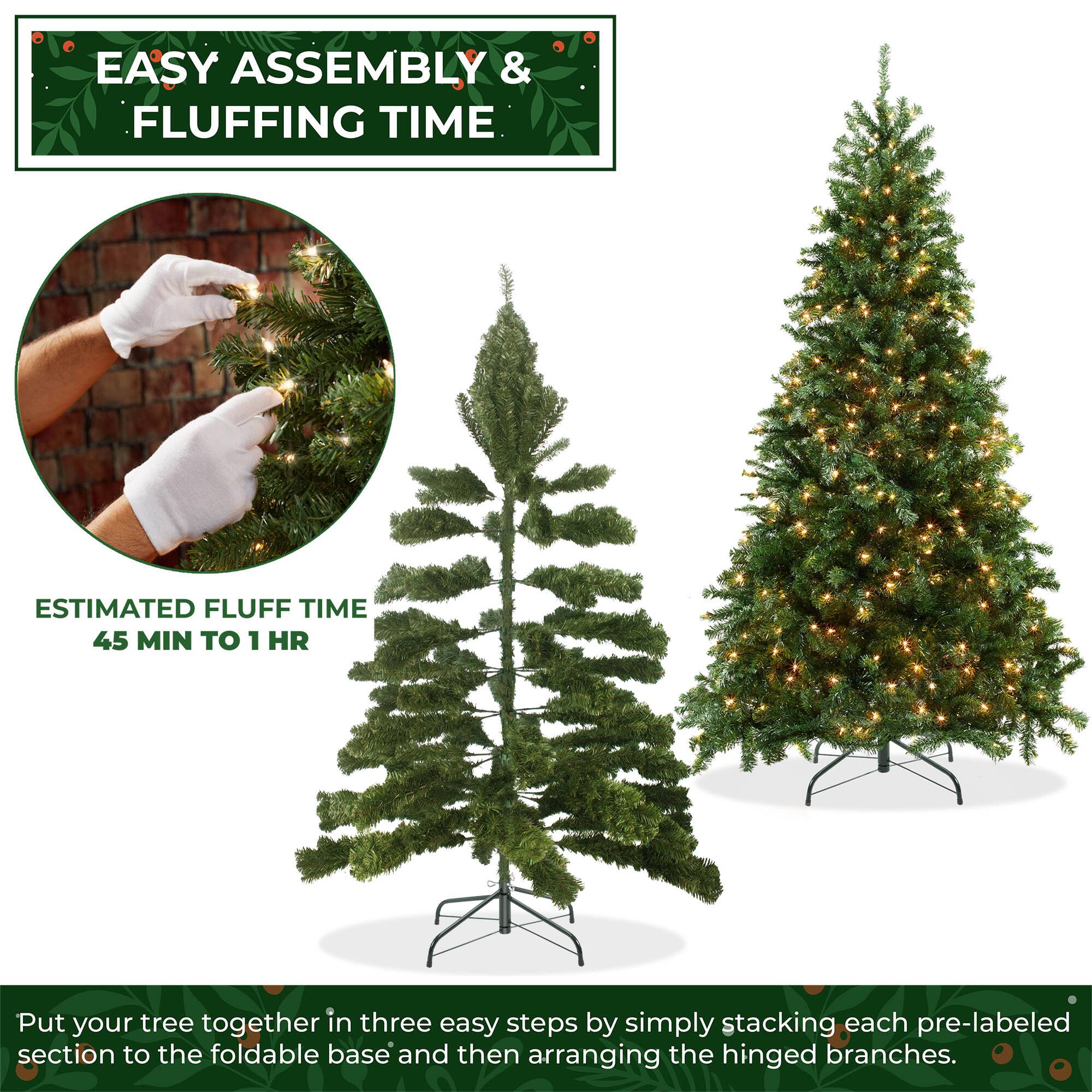 EASY ASSEMBLY & FLUFFING TIME

ESTIMATED FLUFF TIME 45 MIN TO 1 HR

Put your tree together in three easy steps by simply stacking each pre-labeled section to the foldable base and then arranging the hinged branches.