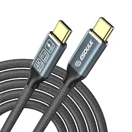 Esoulk - High Speed 6.6 Ft Thunderbolt 3 20GBps USB-C Charging, Data Transfer and 4K Video Display Cable 100W 20V/5A - Black