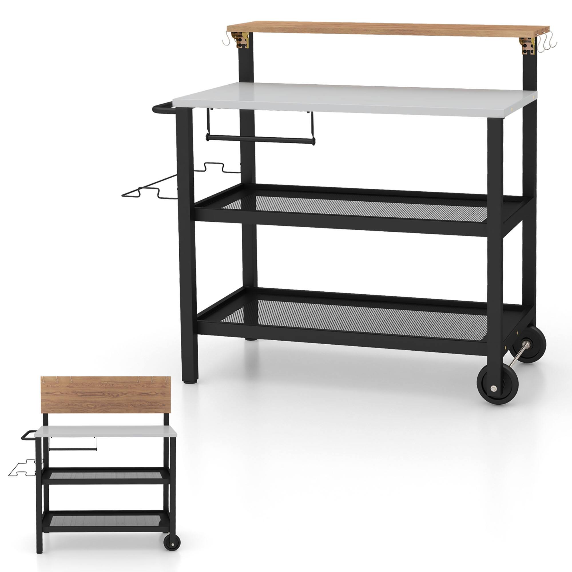 Alt View 9. Gymax - Gymax Rolling Bar Cart w/ Flip-up Table Hooks Paper Towel Holder Trash Bag Holder - Black.