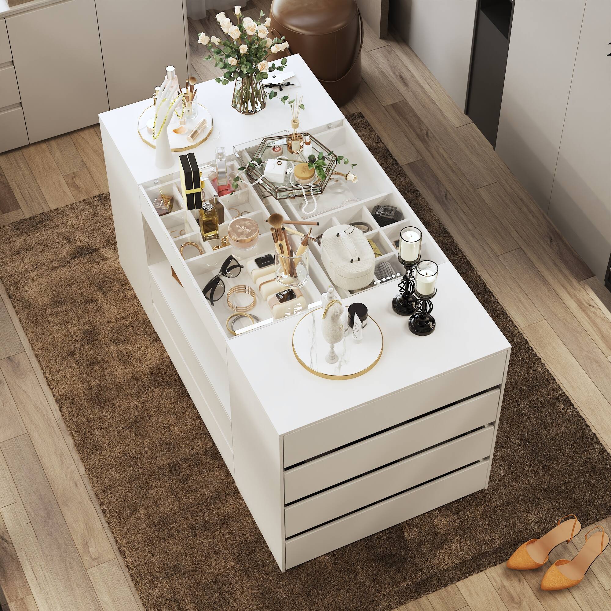 Alt View 6. Famapy - Famapy Multifunctional Closet Island Dresser with Glass Top & Organized Drawers - White.