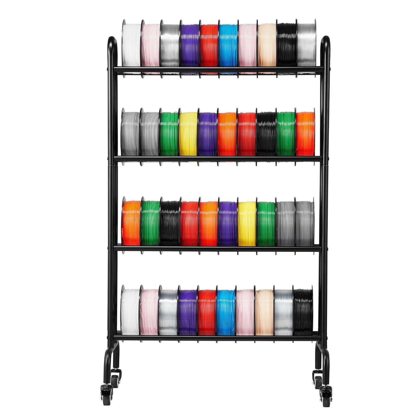 Alt View 5. VEVOR - 3D Printer Filament Storage Rack, 4 Tier Heavy Duty Storage Shelf, Rolling Filament Spool Holders Racks with Wheels - Black.