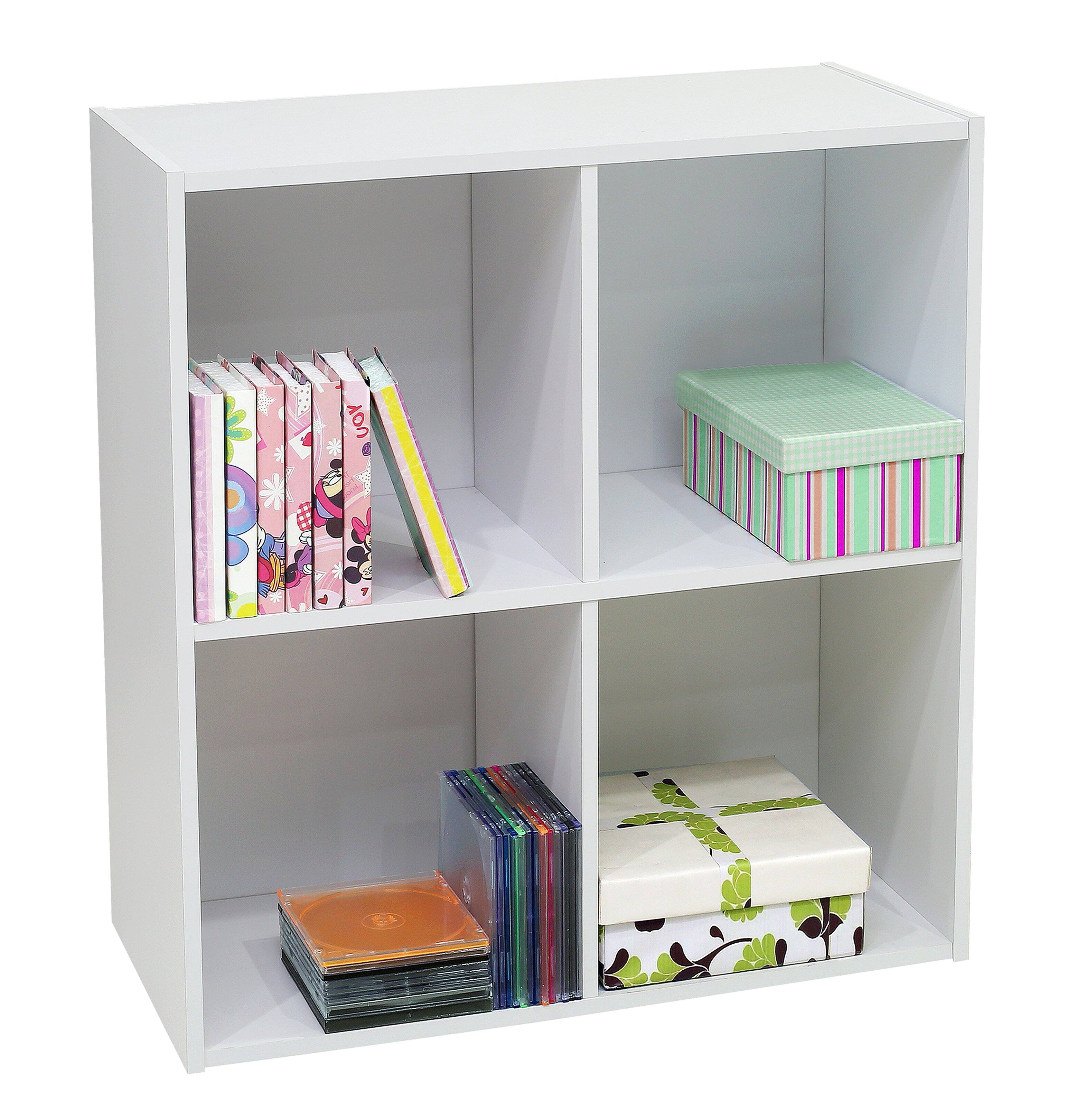 Front. Kings Brand Furniture - Kings Brand Furniture White Wood 4 Cube Organizer Storage Bookcase - White.