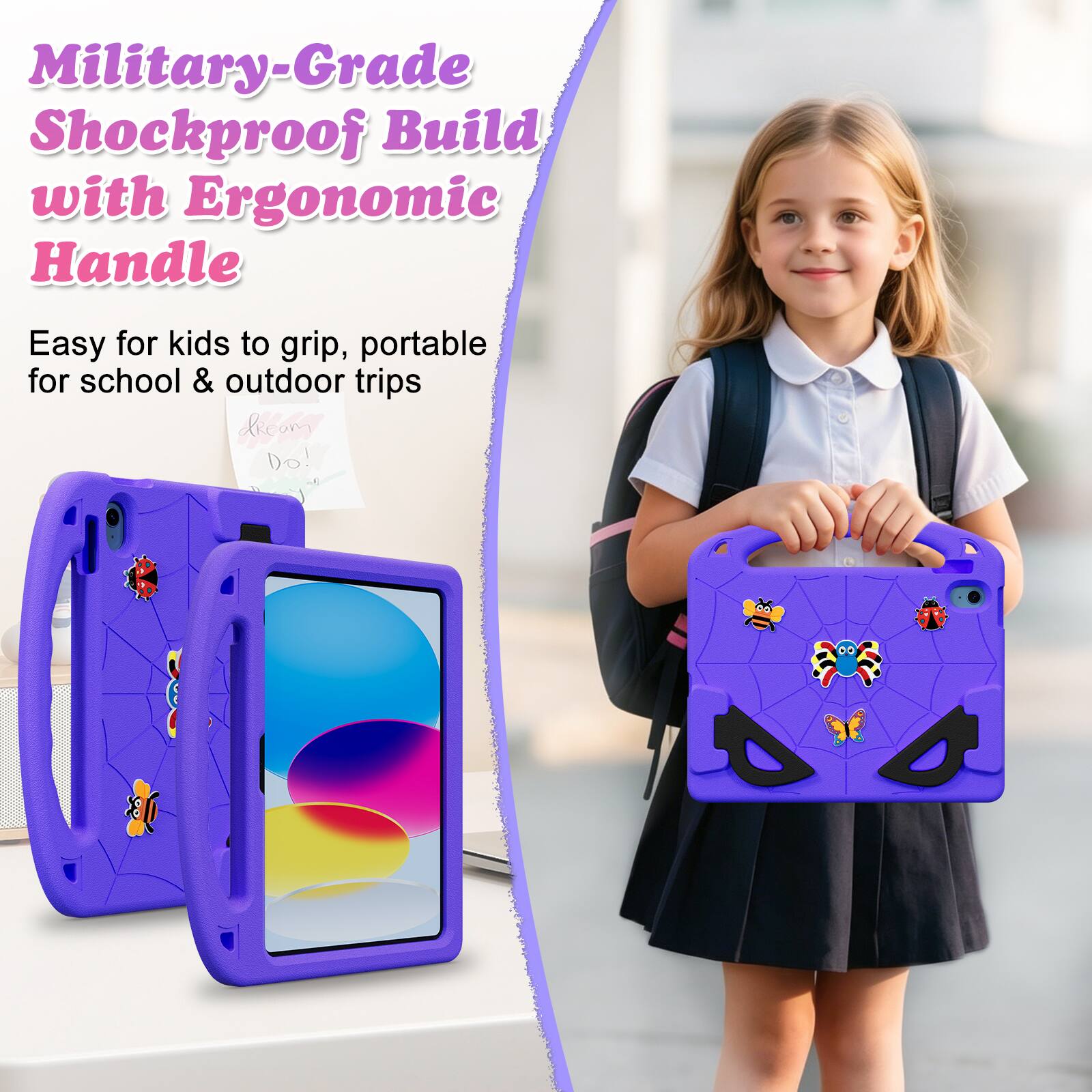 Military-Grade Shockproof Build with Ergonomic Handle

Easy for kids to grip, portable for school & outdoor trips