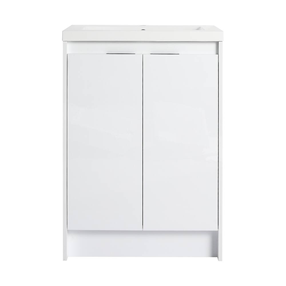 Alt View 1. Loheer - Loheer 24 inch freestanding bathroom vanity with resin sink, glossy white - Glossy White.