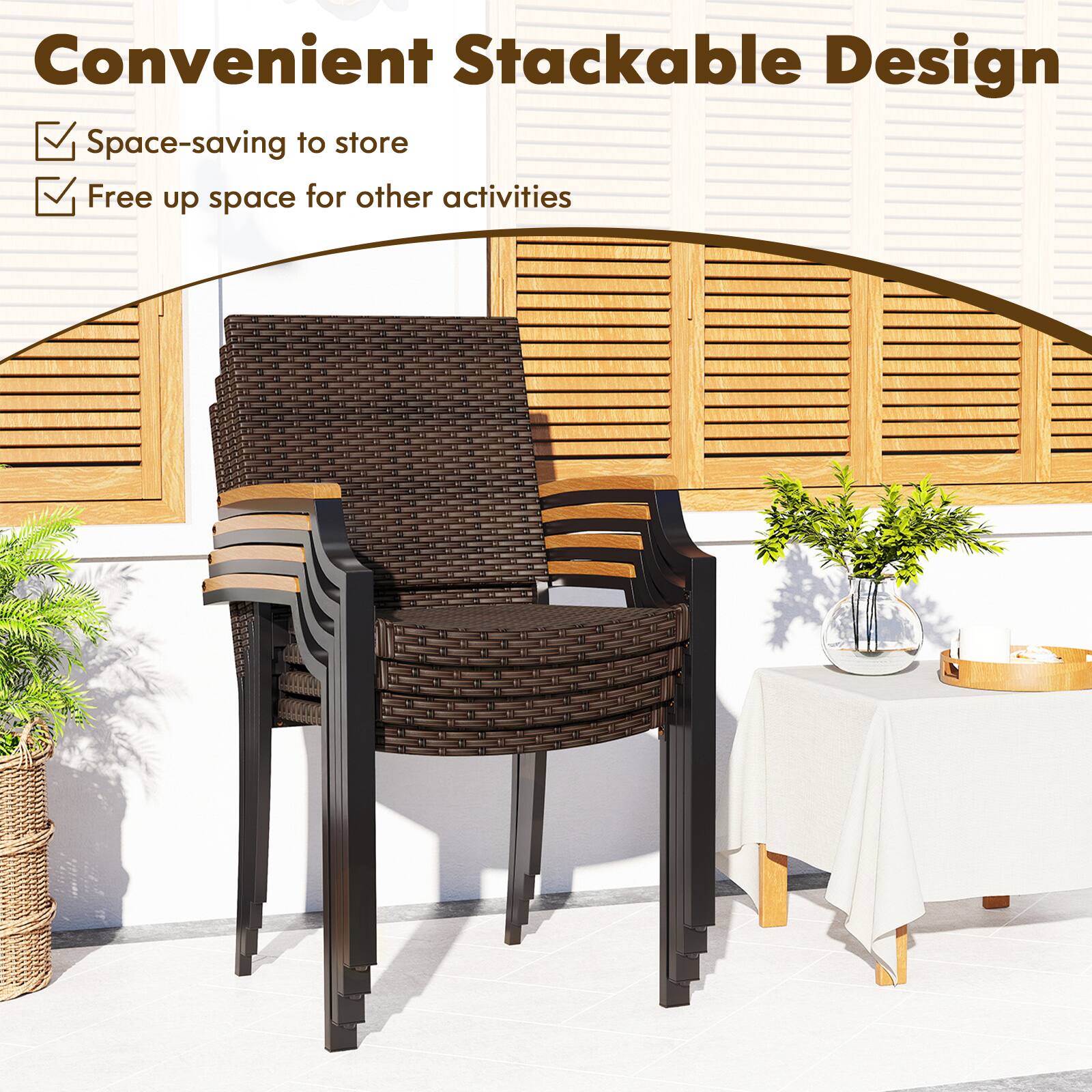 Convenient Stackable Design

- Space-saving to store
- Free up space for other activities