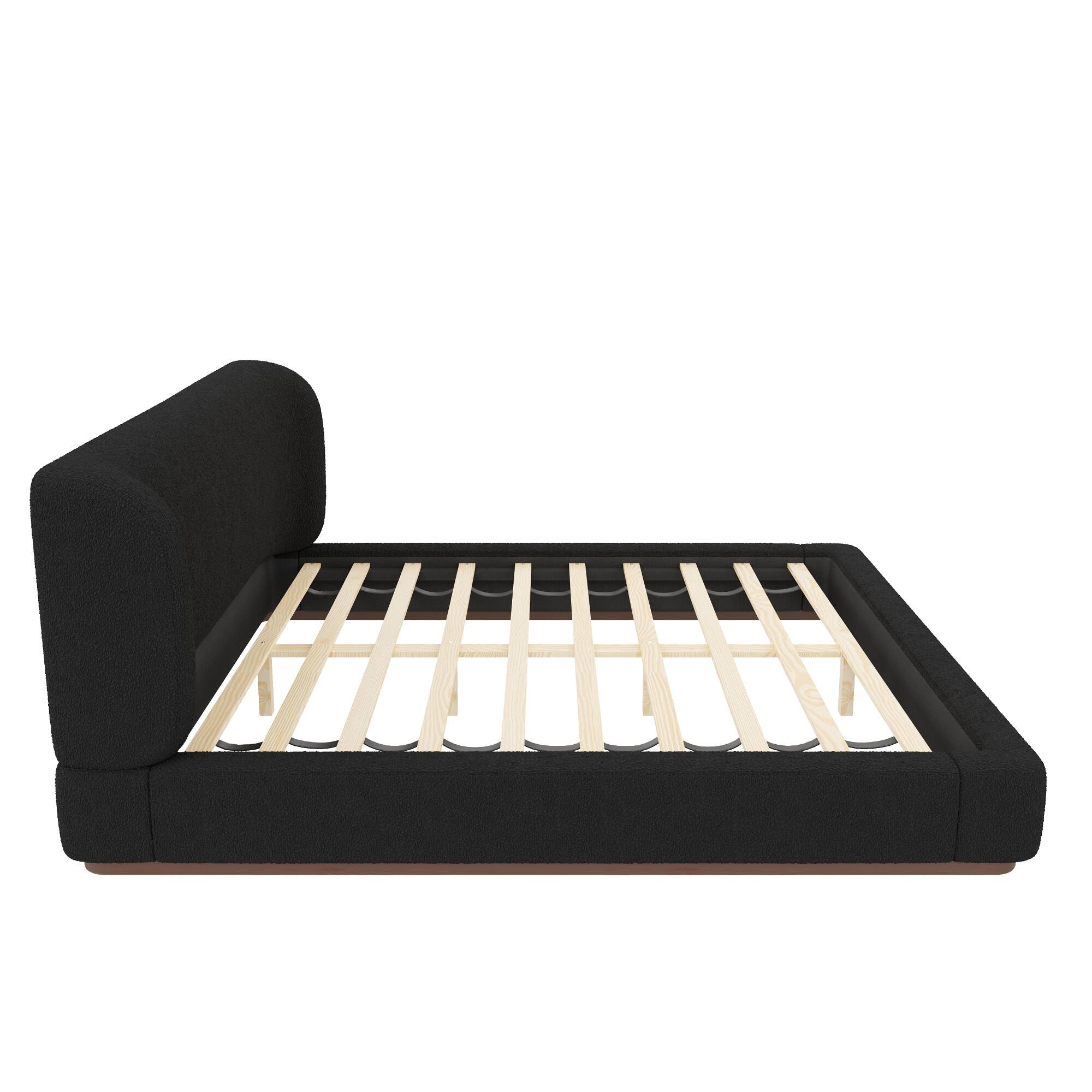 Alt View 1. Whisen - Queen Size Low-Profile Upholstered Platform Bed, Boucle Fabric Modern Furniture for Bedroom - Black.