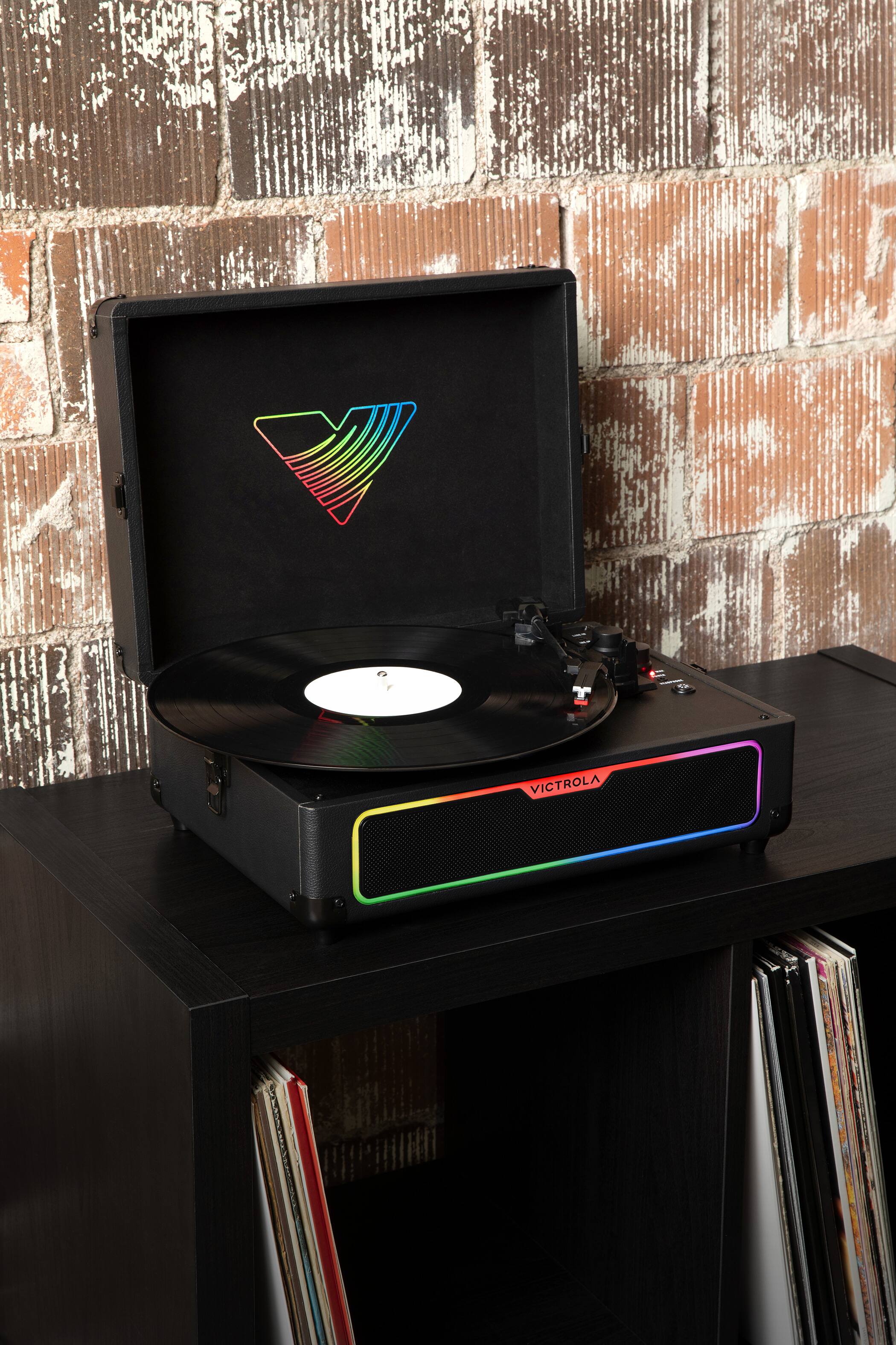 Alt View 9. Victrola - Victrola Journey Glow Illuminated Suitcase Record Player - Black.