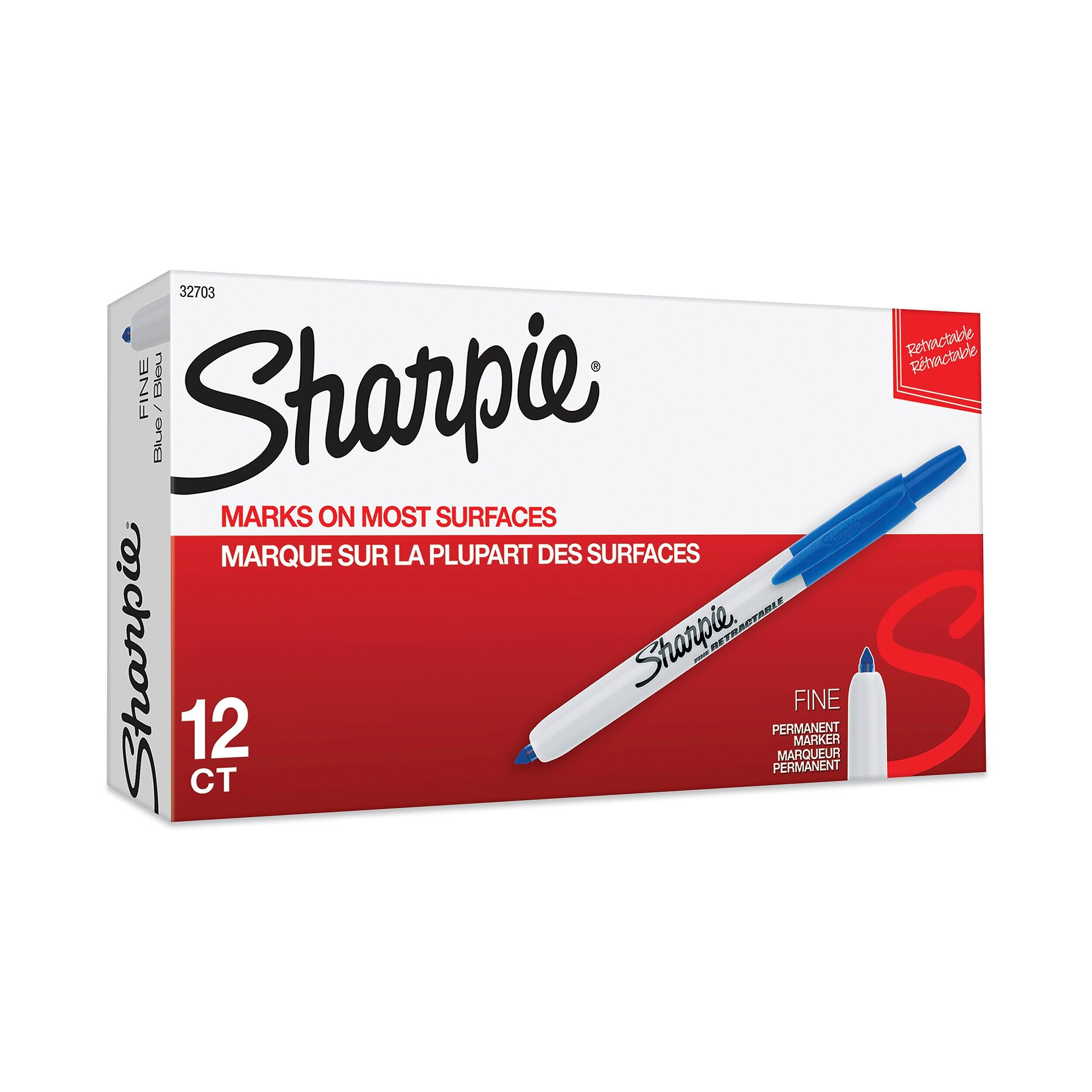 Sharpie Retractable Permanent Markers, Fine Tip, 12/Pack (32703) Blue ...