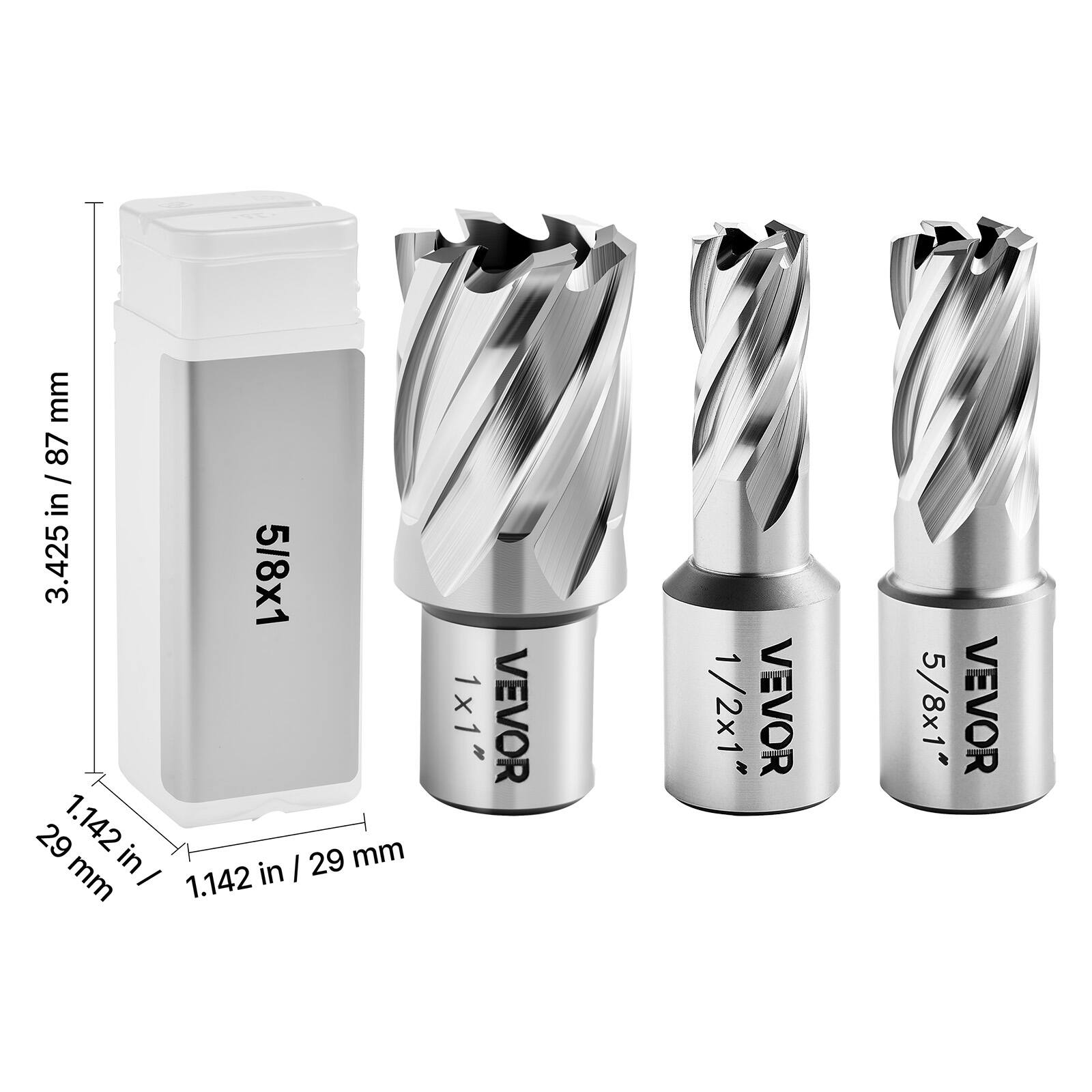 mm 87 in / 87 / in 3.425 5/8x1 29 1.142 in I 29 mm mm I 1.142 in X 1x1 N VEVOR 1/2x1" VEVOR 5/8x1"

Corrected:

- 5/8x1" (3.425 in / 87 mm)
- 1/2x1" (1.142 in / 29 mm)
- 5/8x1" (1.142 in / 29 mm)