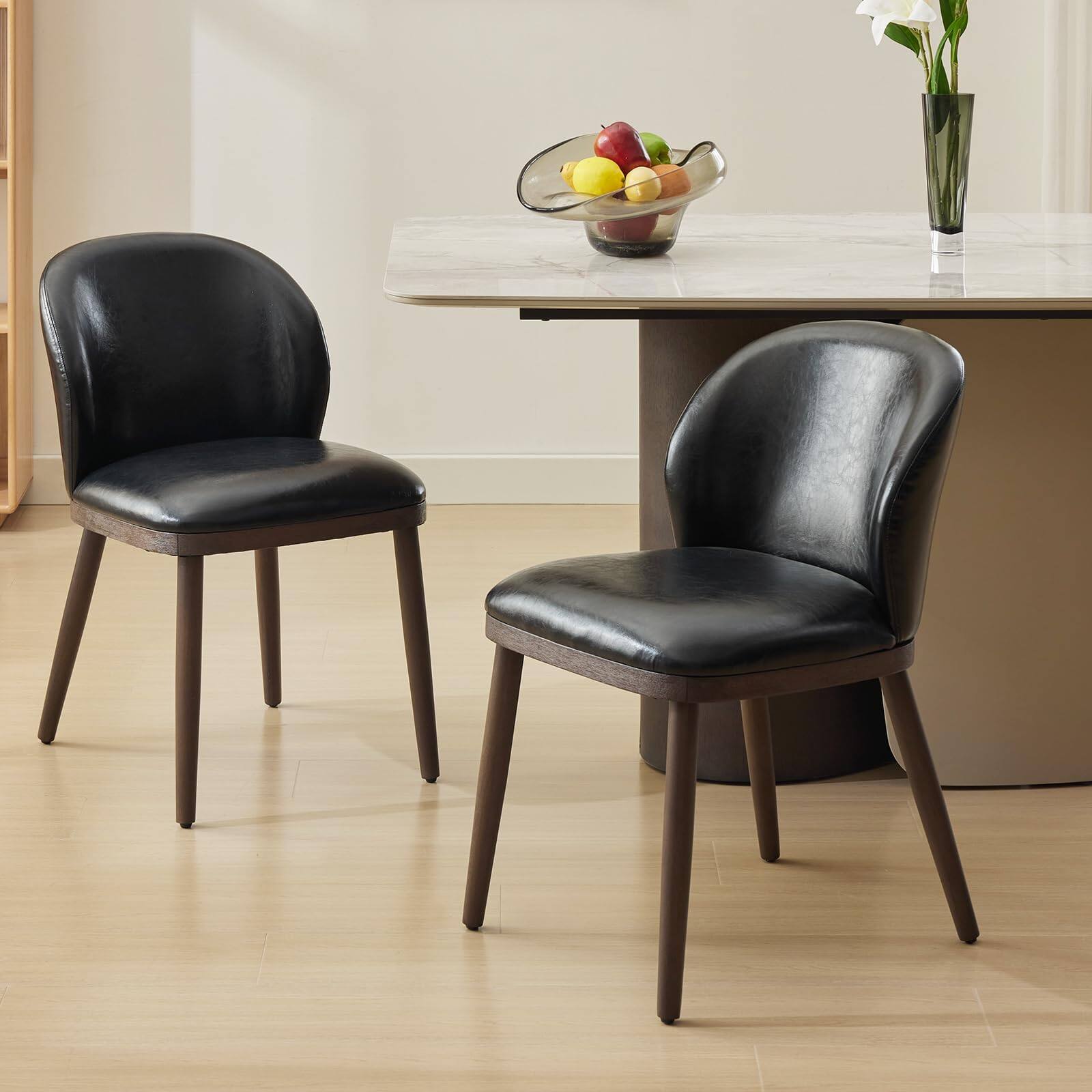 Alt View 4. Acekool - Dining Chairs Set of 6, Upholstered Kitchen Chairs with Ergonomic Back Support & Wood Legs - Black PU.