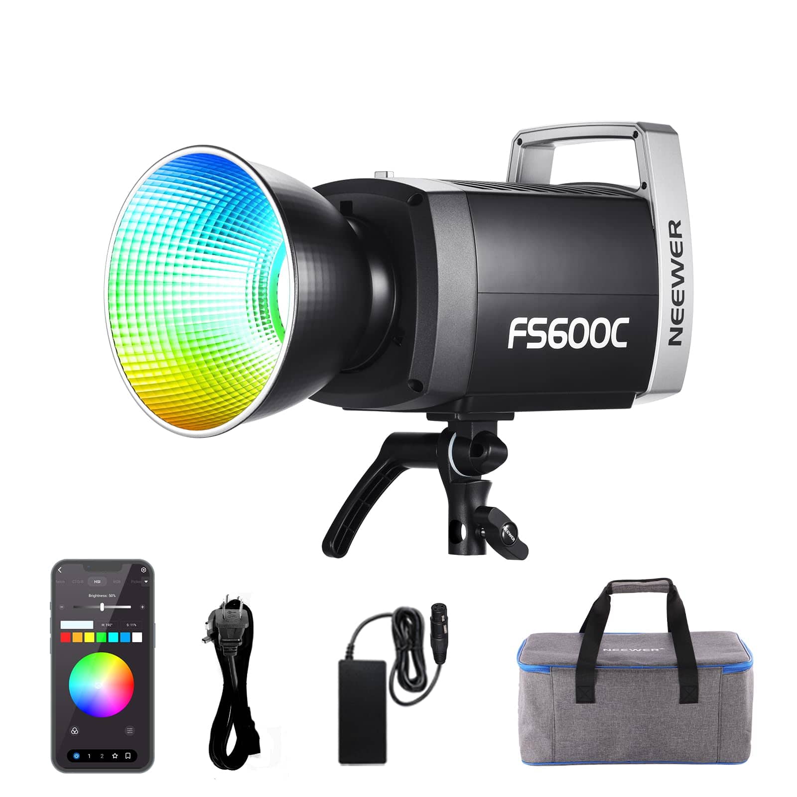 Neewer - 600W RGB LED Video Light with APP & DMX Control - High Power COB Spotlight for Studio Photography & Streaming - Black