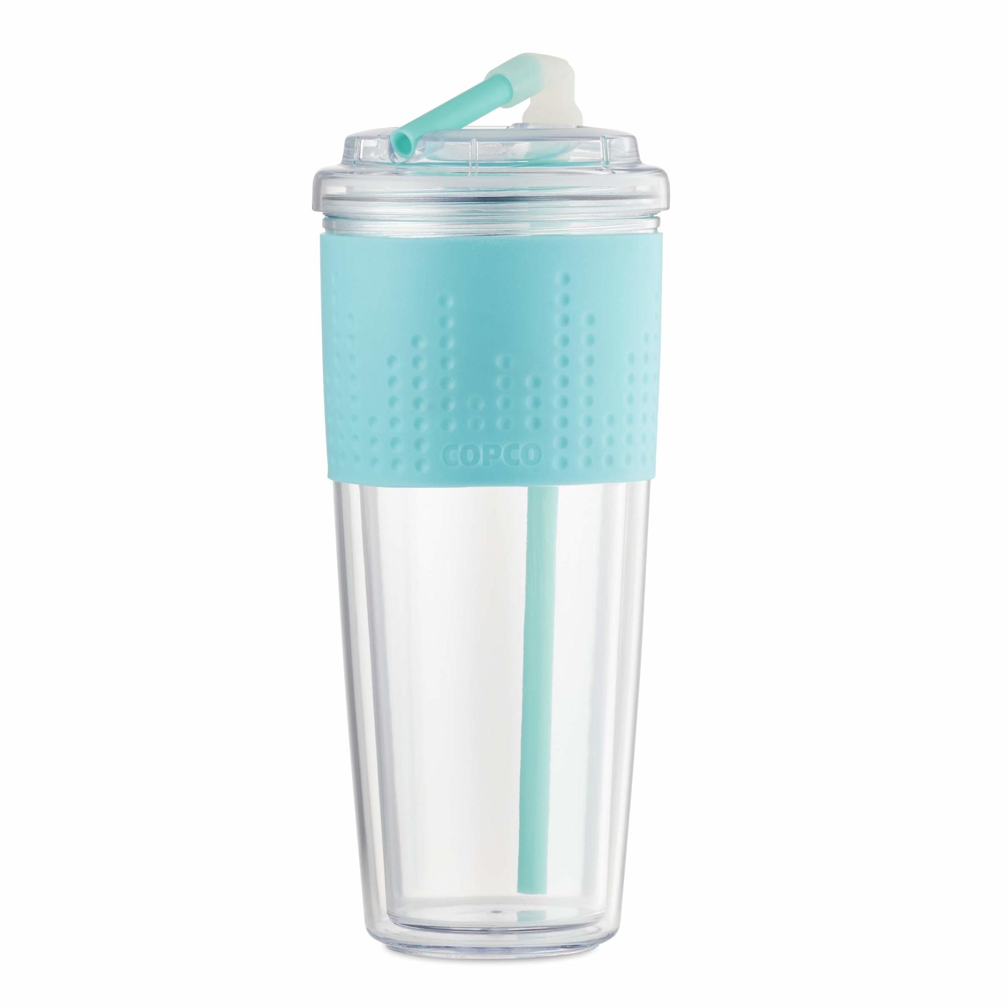 Angle. Copco - Copco Lock-n-Roll Double Wall Travel Mug, 20 oz Teal Insulated Tumbler with Locking Lid - Teal.
