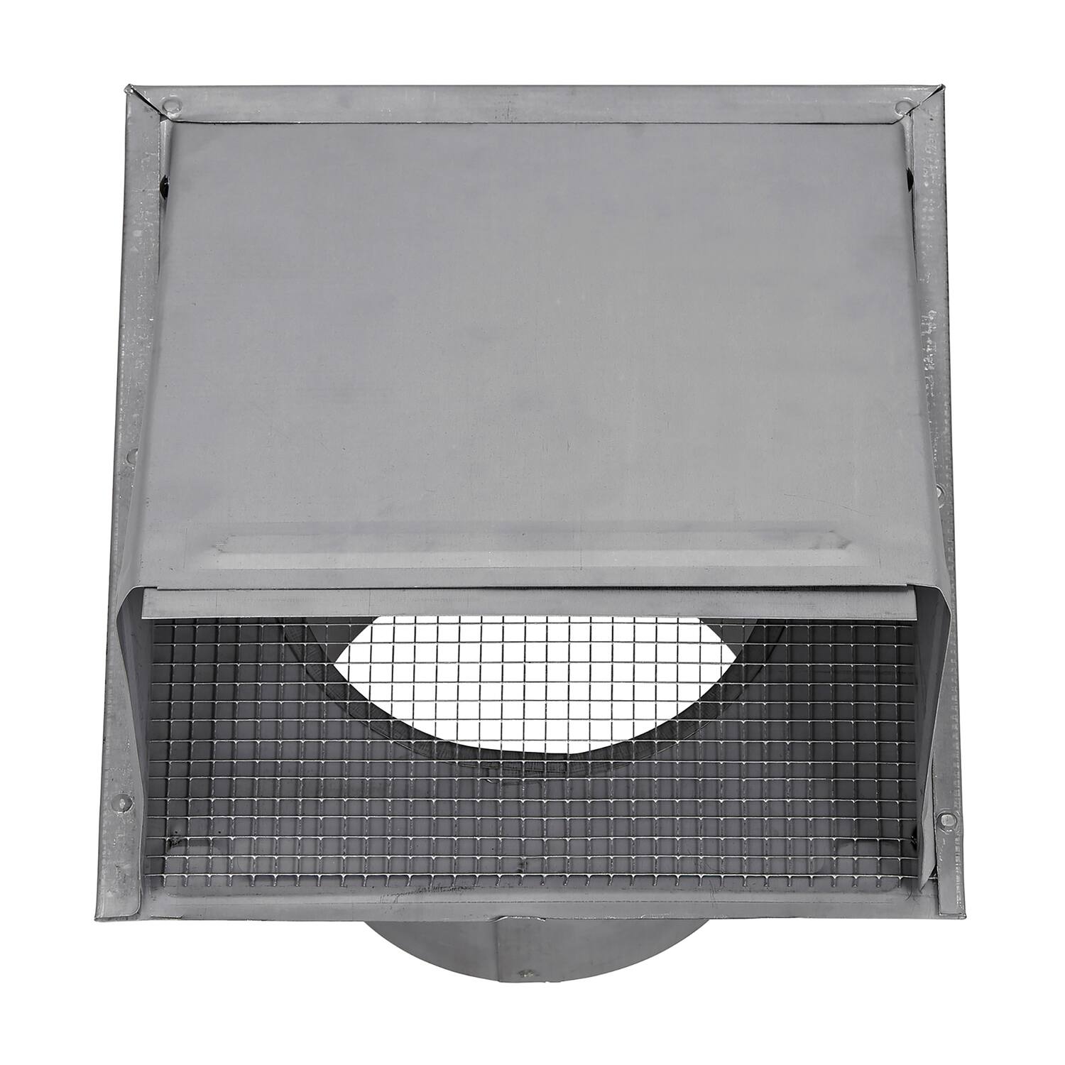 Angle. Lambro - 8" 26-Gauge Steel Wall Exhaust Hood Vent, Damper, Wire Mesh Screen, 11" Pipe, EC-3480GMS-11-PG.