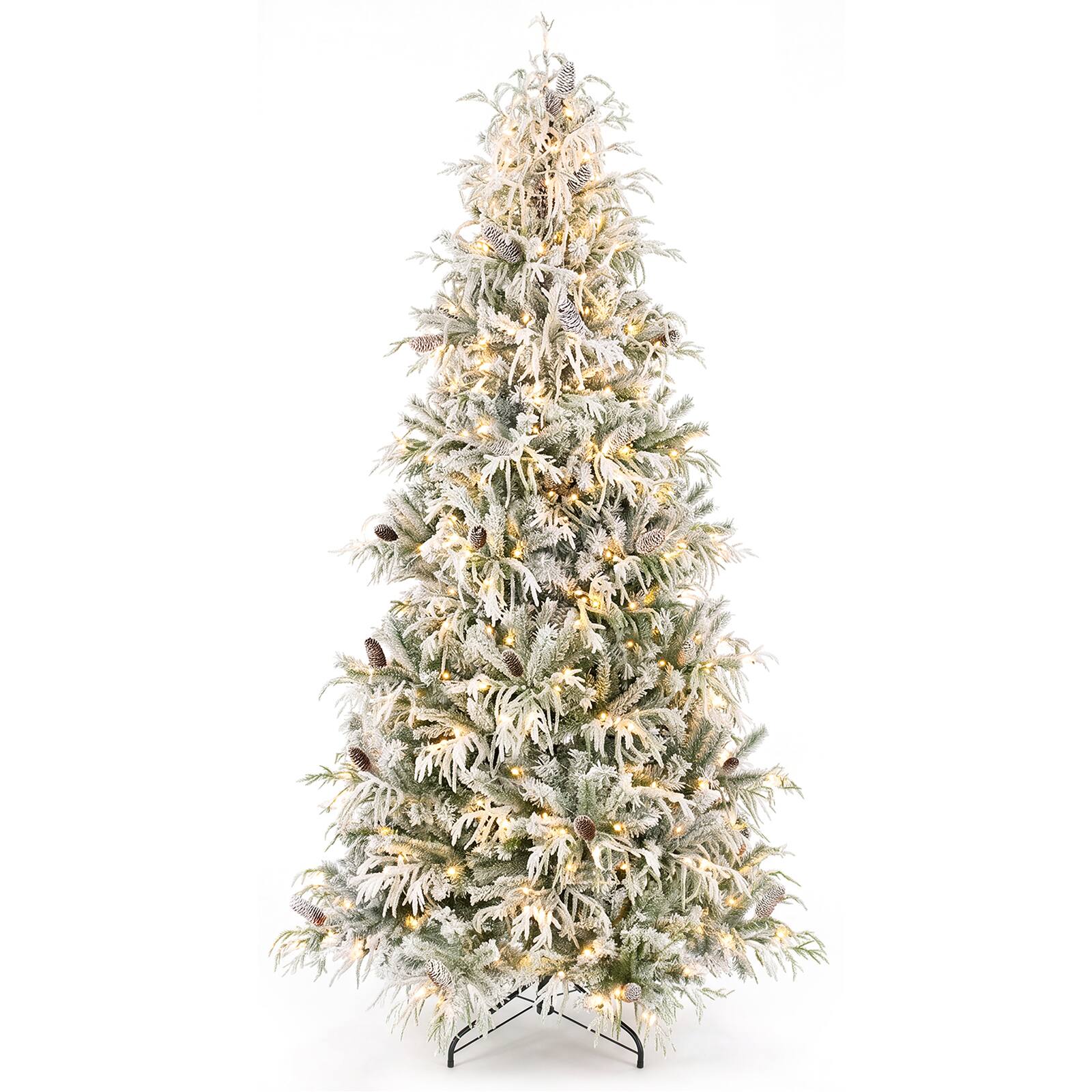 Alt View 1. Costway - Costway 8 ft Flocked Christmas Tree with 1177 Branch Tips, 43 Pine Cones, 350 LED Lights - White.