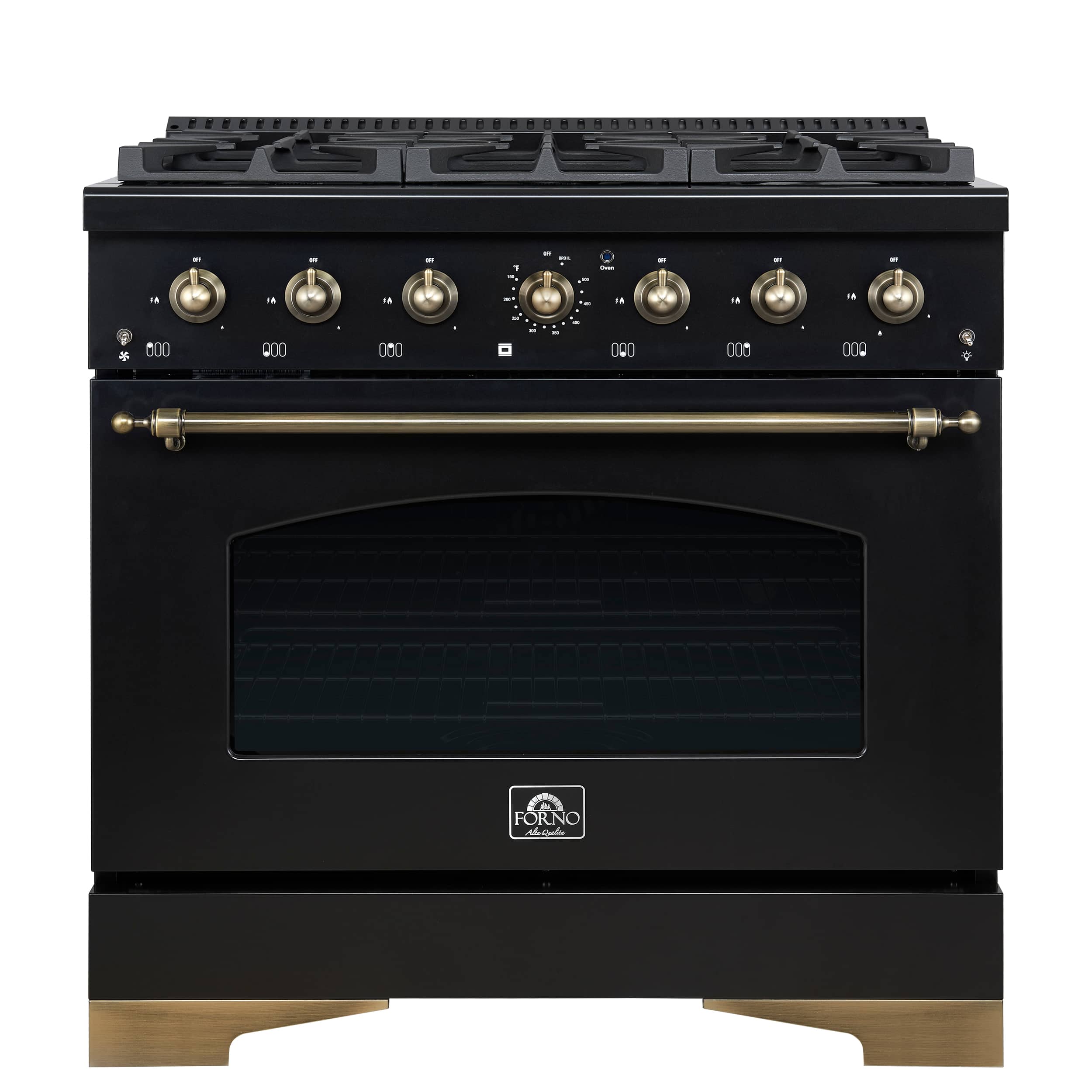 Forno Appliances - Antico 4.5 Cu. Ft. Freestanding Gas Convection Range with Antique Brass Accents - Black