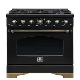 Forno Appliances - 30 in. Wide 6 Burner Antico 4.5 Cu. Ft. Freestanding Gas Convection Range with Antique Brass Accents - Black
