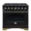 Forno Appliances - Antico 4.5 Cu. Ft. Freestanding Gas Convection Range with Antique Brass Accents - Black