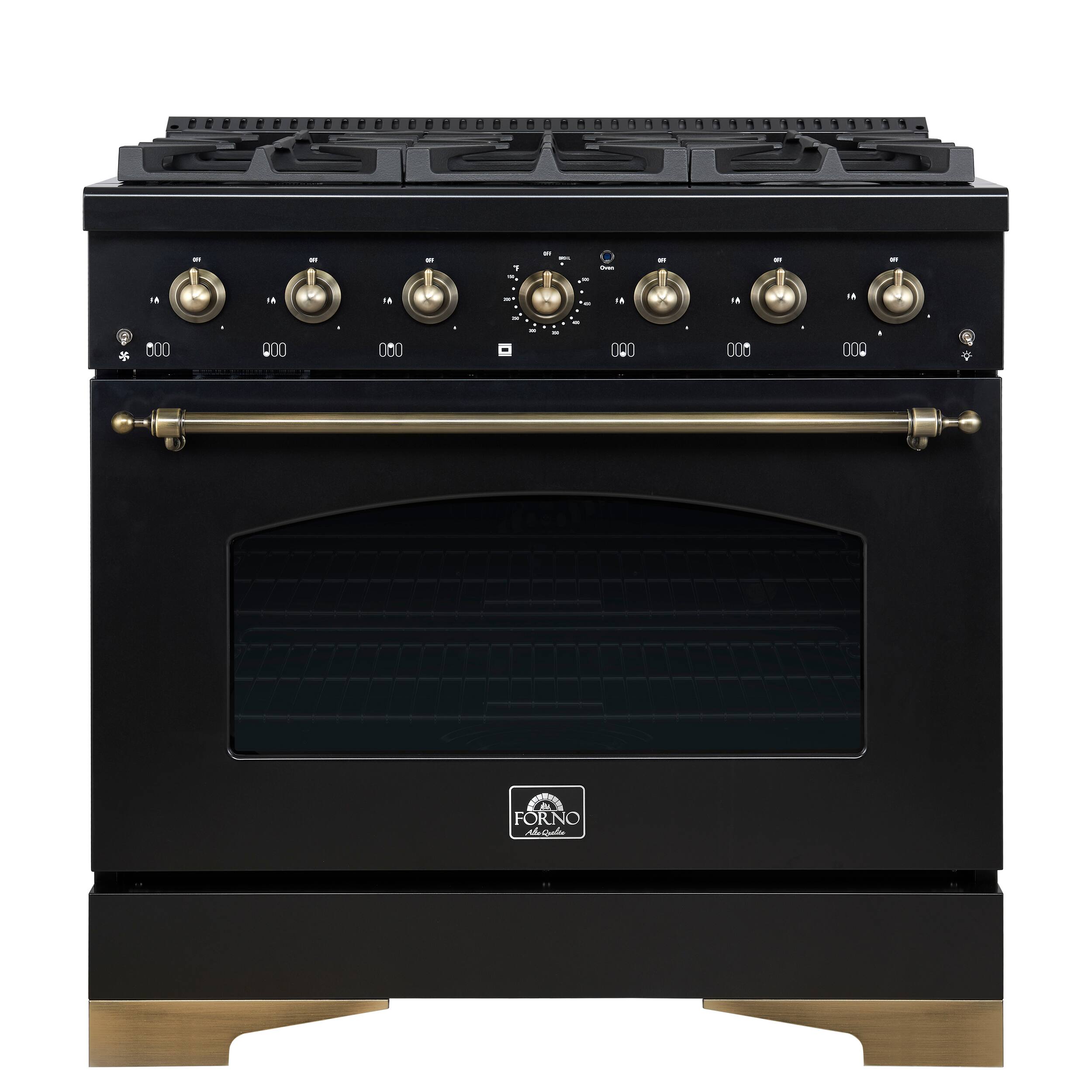 Forno Appliances - Antico 4.5 Cu. Ft. Freestanding Gas Convection Range with Antique Brass Accents - Black