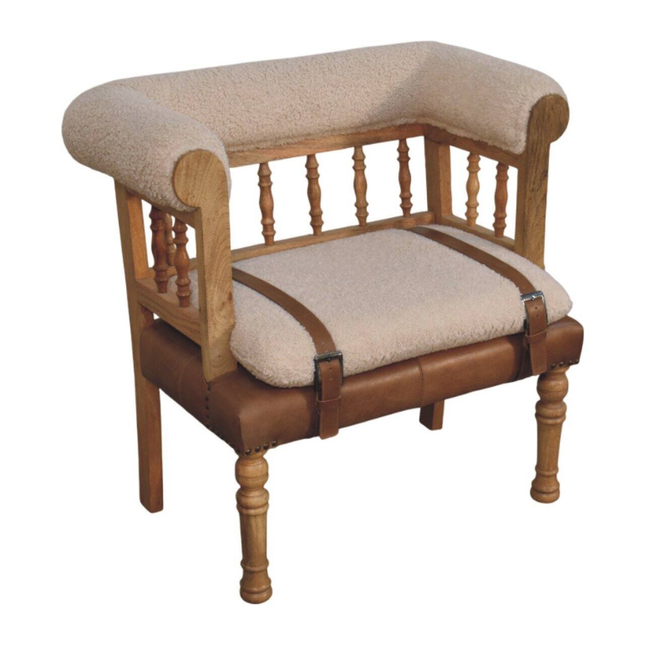 Alt View 2. Artisan Furniture - Artisan Furniture Solid Wood Strapped Hallway Boucle Bench, Upholstered, Brown & Cream - Brown & Cream.