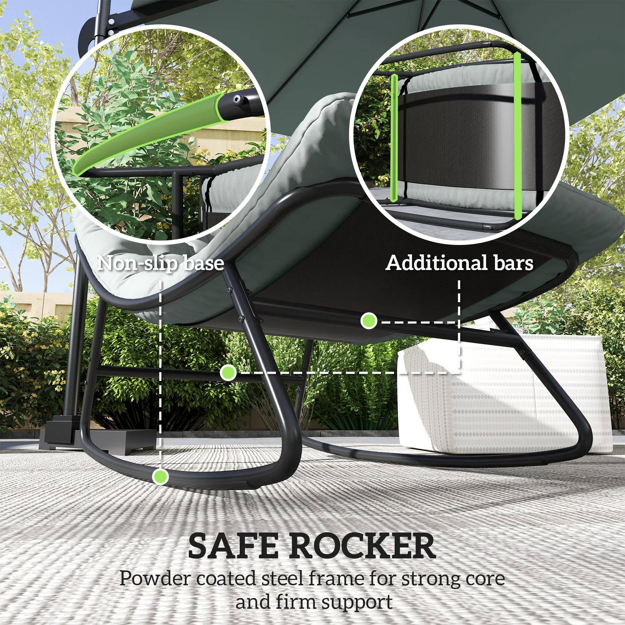 - Non-slip base
- Additional bars
- SAFE ROCKER
- Powder coated steel frame for strong core and firm support