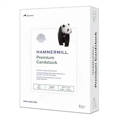 Sylvamo IN THE MADE DE W USA HAMMERMILL . 100+ YEARS by QUALITY HAMMERMILL. Premium Cardstock Perfect for heavy-duty projects. Le choix idal pour les du projets imprims sur papier carton trs pais. Perfecto para proyectosque papel requieren resistente. 110 199 200 81/2" X 11" CON - 216 El X 279 10 99.99% JAM-FREE
SUSTAINABLE FORESTRY INITIATIVE KONG
SROW HAMMERMILL. Cardstock Premium