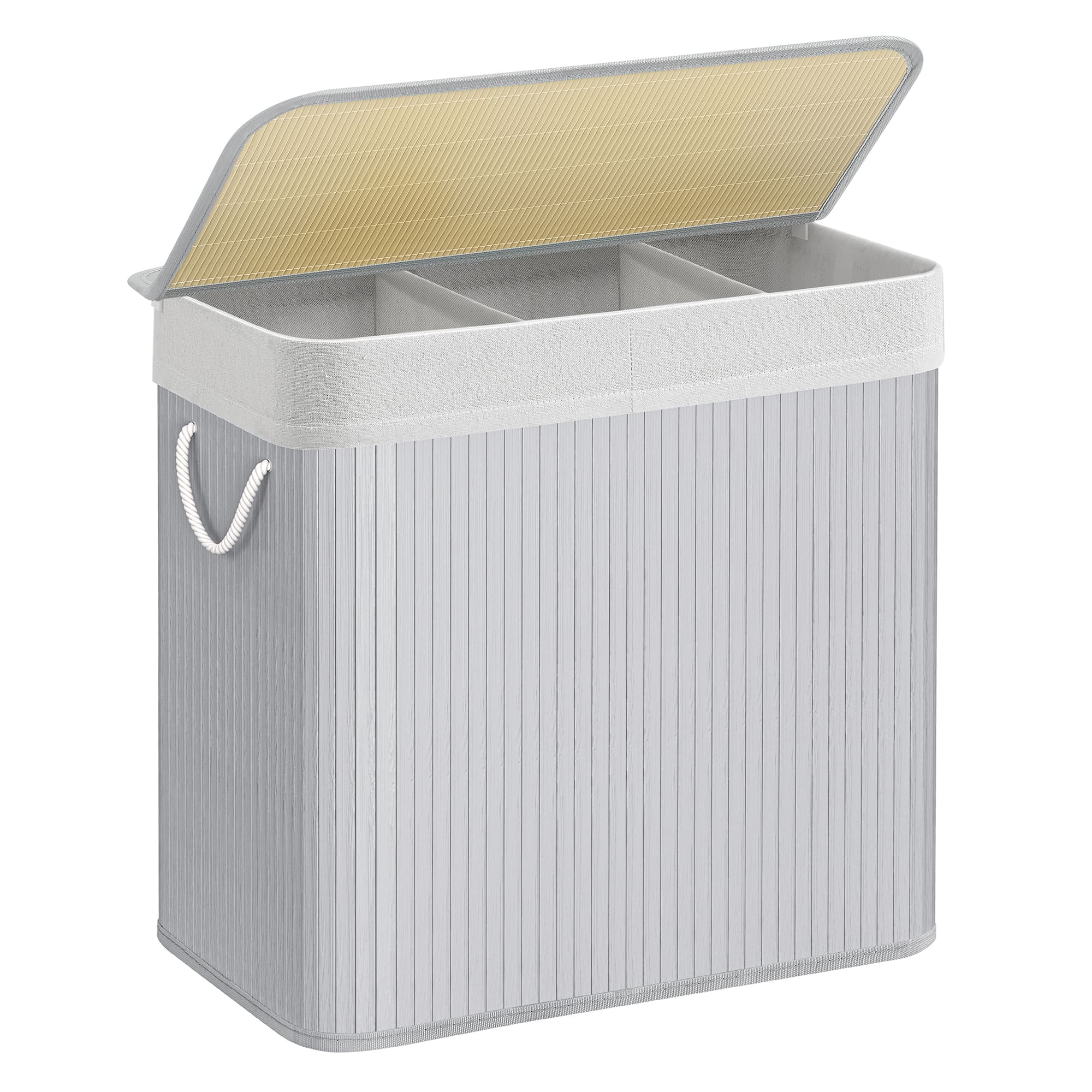 Songmics Home - Laundry Hamper, 39.6 Gallons (150L), 3-Section Laundry Basket, Laundry Hamper with Lid, Bamboo, Foldable - Gray price history on PriceWatchPro