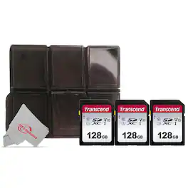 Transcend - Three-Pack 128GB SDXC UHS-I U1 Class 10 Memory Cards with Slim Card Holder