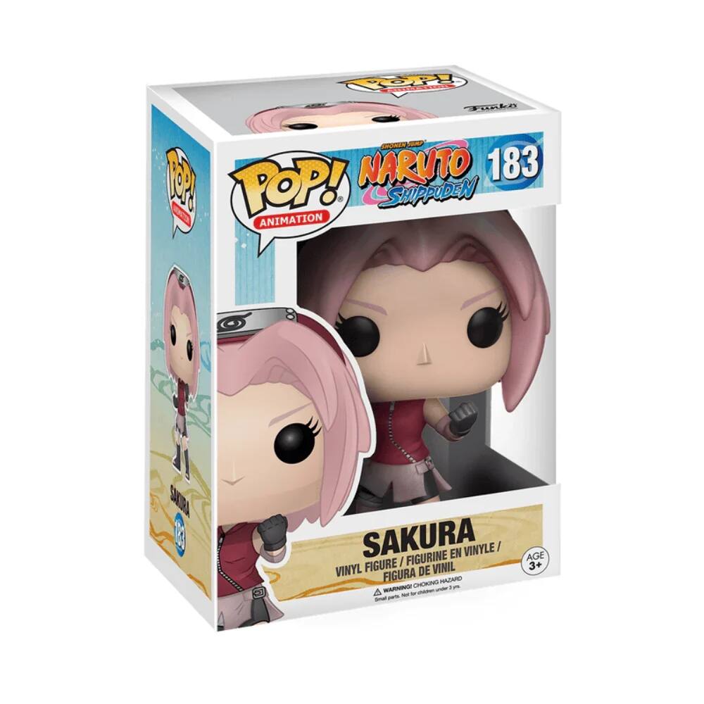 Sure, here is the corrected and grouped text from the image:

---

**POP! ANIMATION**

**NARUTO SHIPPUDEN**

**183**

**SAKURA**

**VINYL FIGURE / FIGURINE EN VINYLE / FIGURA DE VINIL**

**AGE 3+**

**WARNING: CHOKING HAZARD - Small parts. Not for children under 3 years.**

---

This text is taken from the packaging of the Funko Pop! vinyl figure.