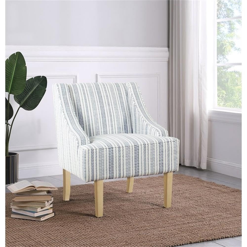 Left. JETRANSPORT - Swoop Arm Accent Chair Blue And White Farmhouse Stripe 100% PolyesterACCENT CHAIRS: Theseating solution for... - Blue and White Farmhouse Stripe.