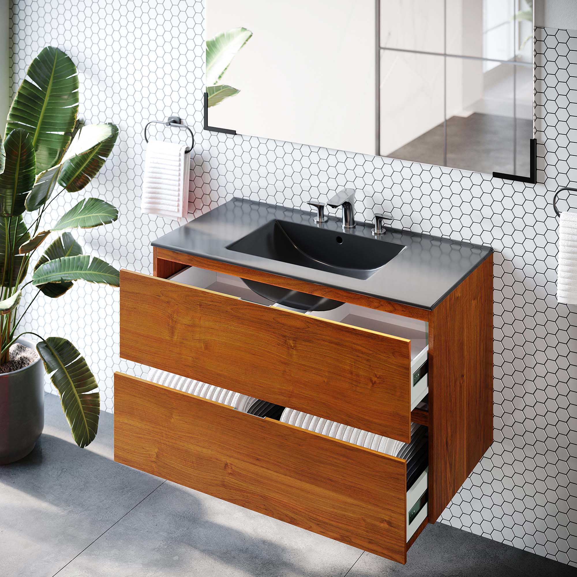 Back. Modway - Scenic Wall-Mount Bathroom Vanity Basin Included by Modway - Cherry Black.
