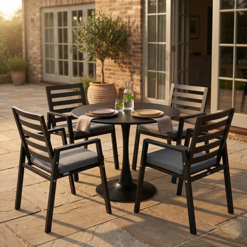 Alt View 1. LeisureMod - Bello 31 Inch Outdoor Metal Dining Table with Black Base, Weather-Resistant Patio Bistro Furniture - Black.