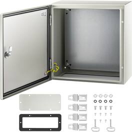 VEVOR - NEMA Steel Enclosure, 16 x 16 x 8 in, NEMA 4X Steel Electrical Box, IP66 Waterproof & Dustproof - Gray White