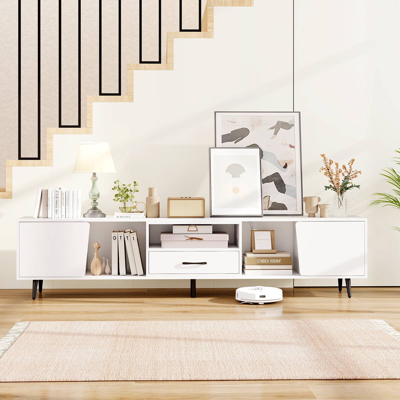 Alt View 2. SlickBlue - Modern Mid-Century TV Stand, Wooden Media Console Table for Living Room - White, Black.