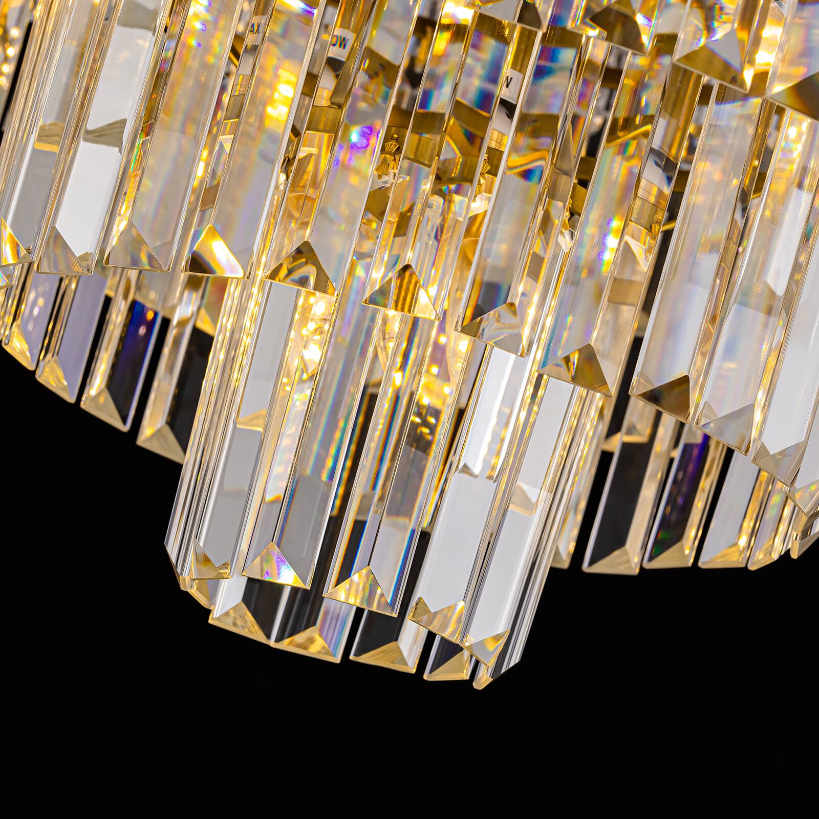Alt View 7. Siljoy - 24 Inch Modern Tiered Crystal Chandelier, Glacier Textured Round Gold Pendant Light for Dining Room Living Room Foyer - GOLD.
