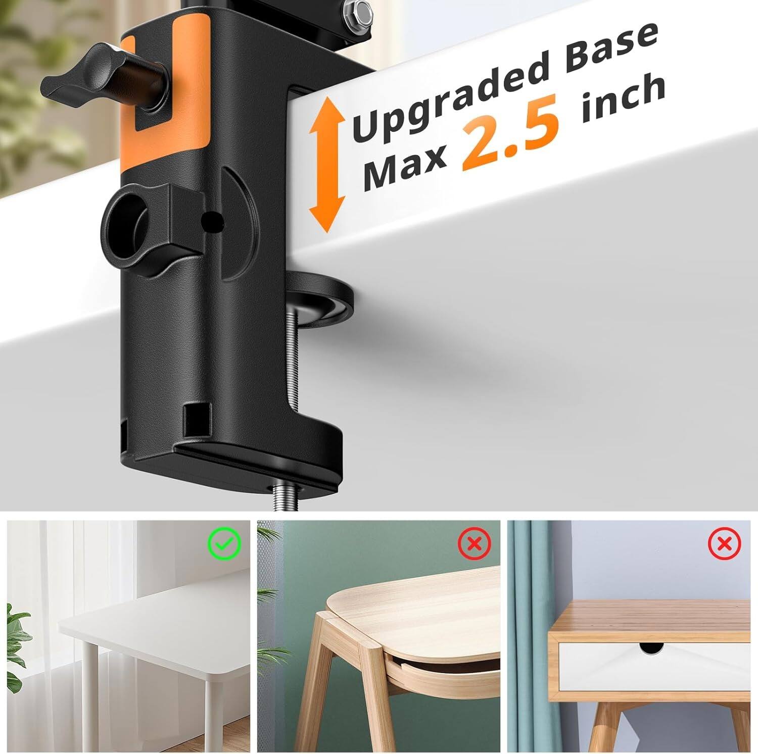 Upgraded Base  
Max 2.5 inch