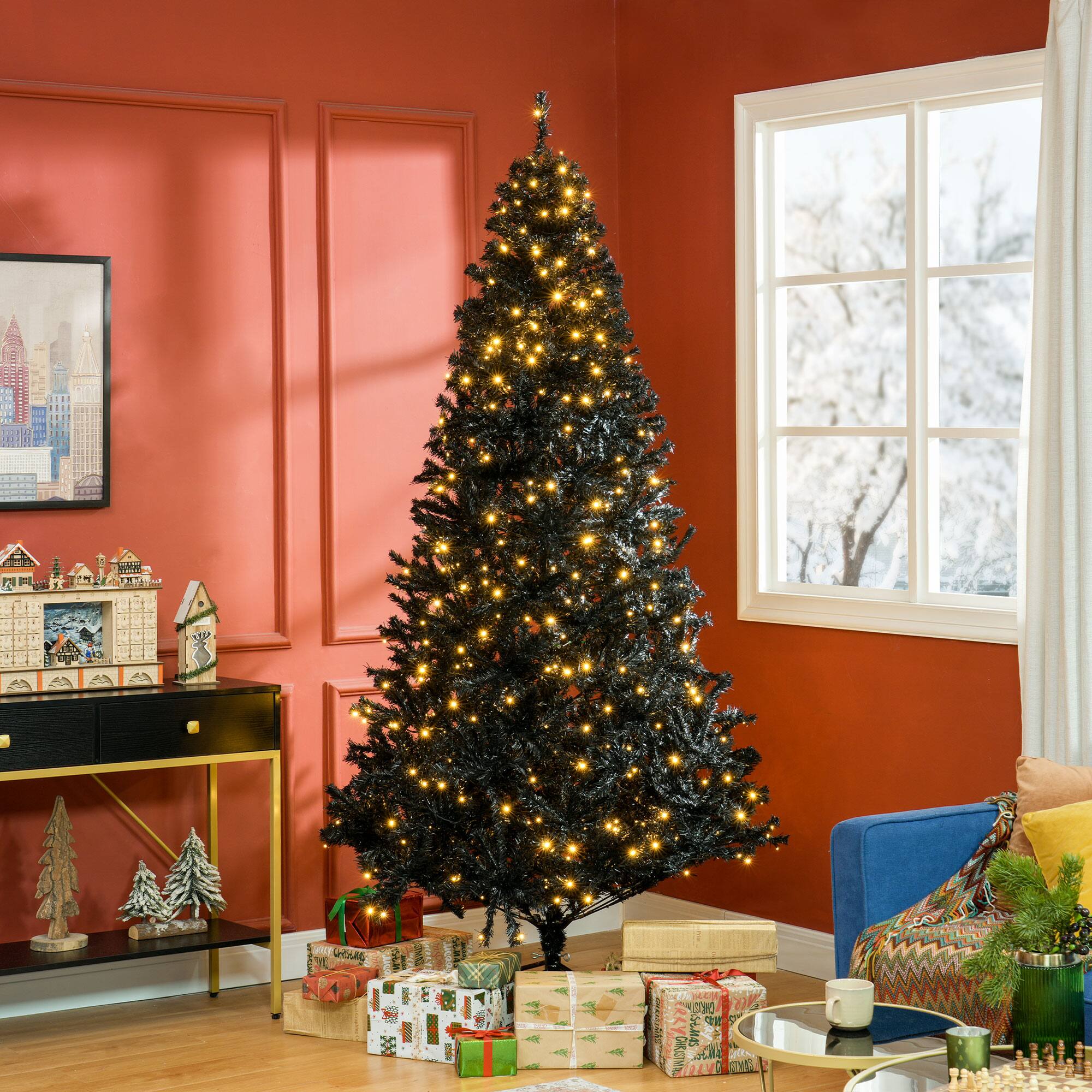 Alt View 1. Homcom - FT Tall PreLit Artificial Christmas Tree with Realistic Branches - Black.