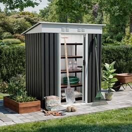 Loheer - 5x3 FT Metal Garden Shed Pent Roof Outdoor Storage Shed with Sliding Door for Backyard Patio Tool Storage