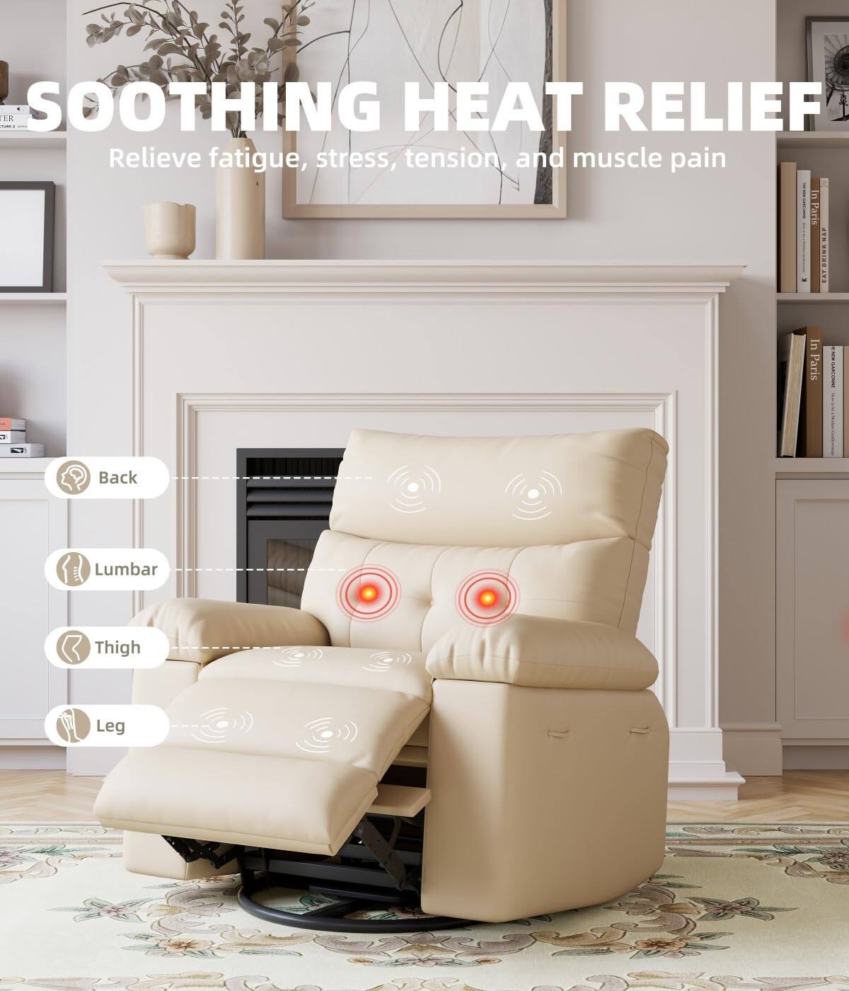 SOOTHING HEAT RELIEF  
Relieve fatigue, stress, tension, and muscle pain  

- Back  
- Lumbar  
- Thigh  
- Leg