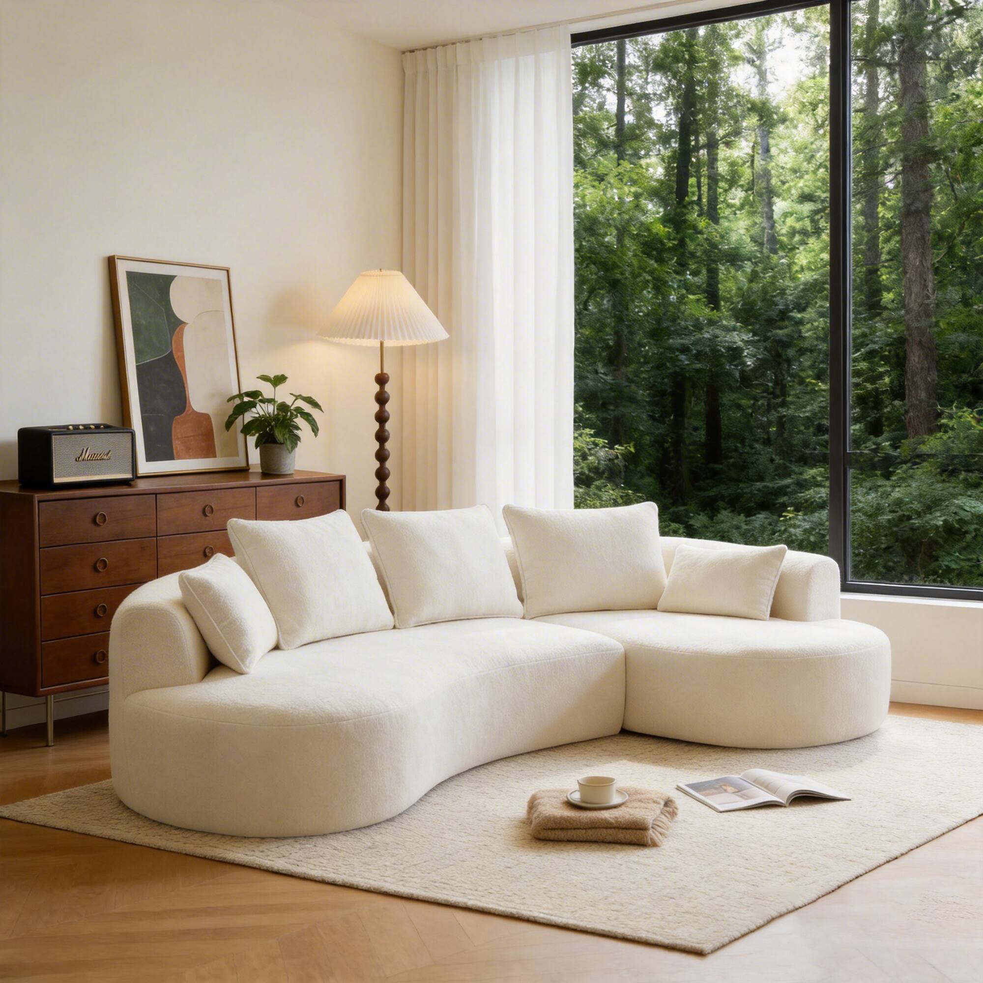 Angle. Dyonery - Dyonery 122" Curved Oversized Sectional Sofa with Right Chaise&5 Throw Pillows, Extra Deep Seat ,  No Assembly ,  White - White.