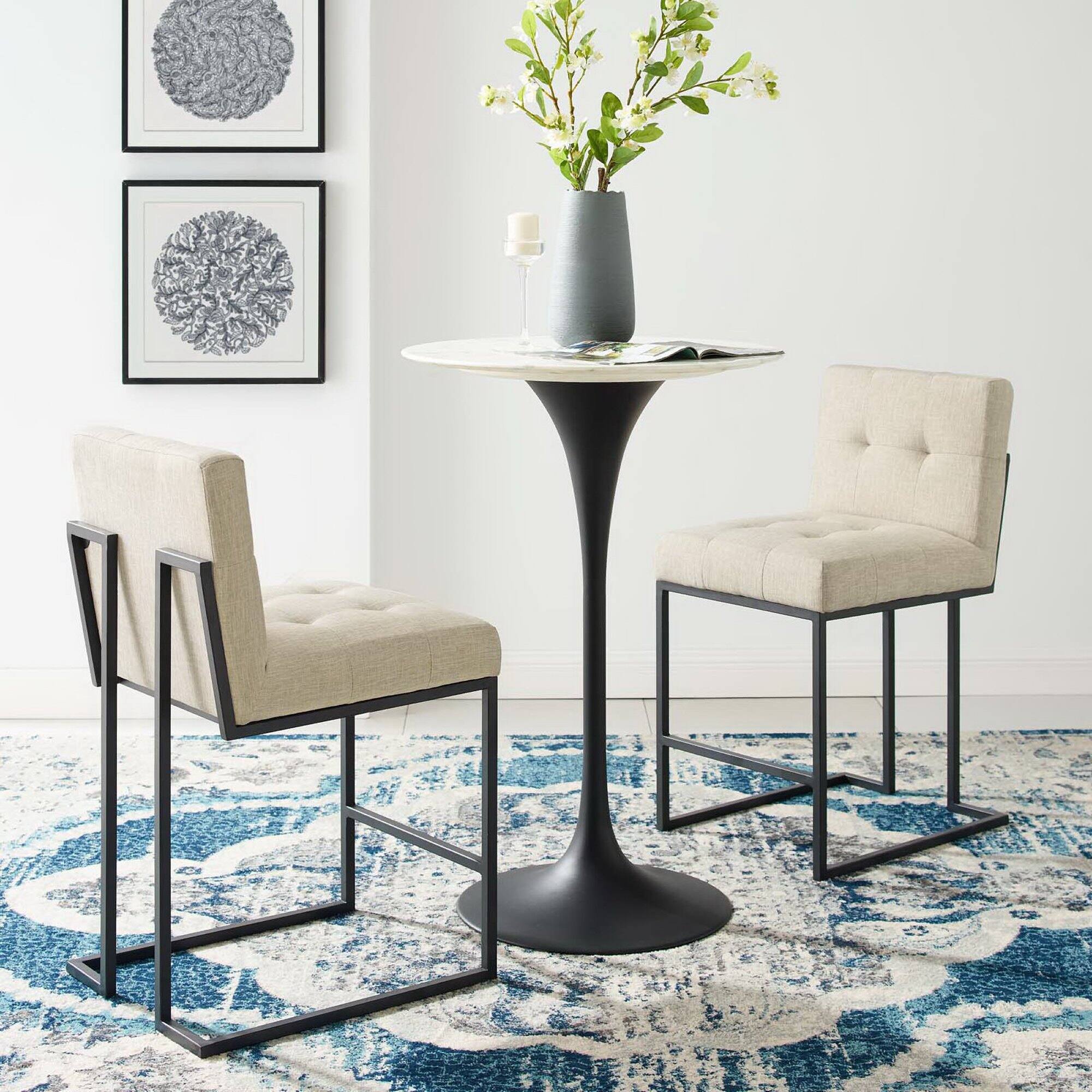Back. Modway - Privy Black Stainless Steel Upholstered Fabric Counter Stool Set of 2 by Modway - Oatmeal.