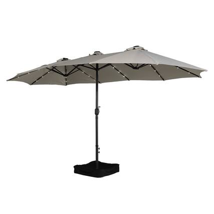 Front. Boyel Living - 15 FT Extra Large Double Sided Patio Umbrella with Base and Solar LED - Beige.
