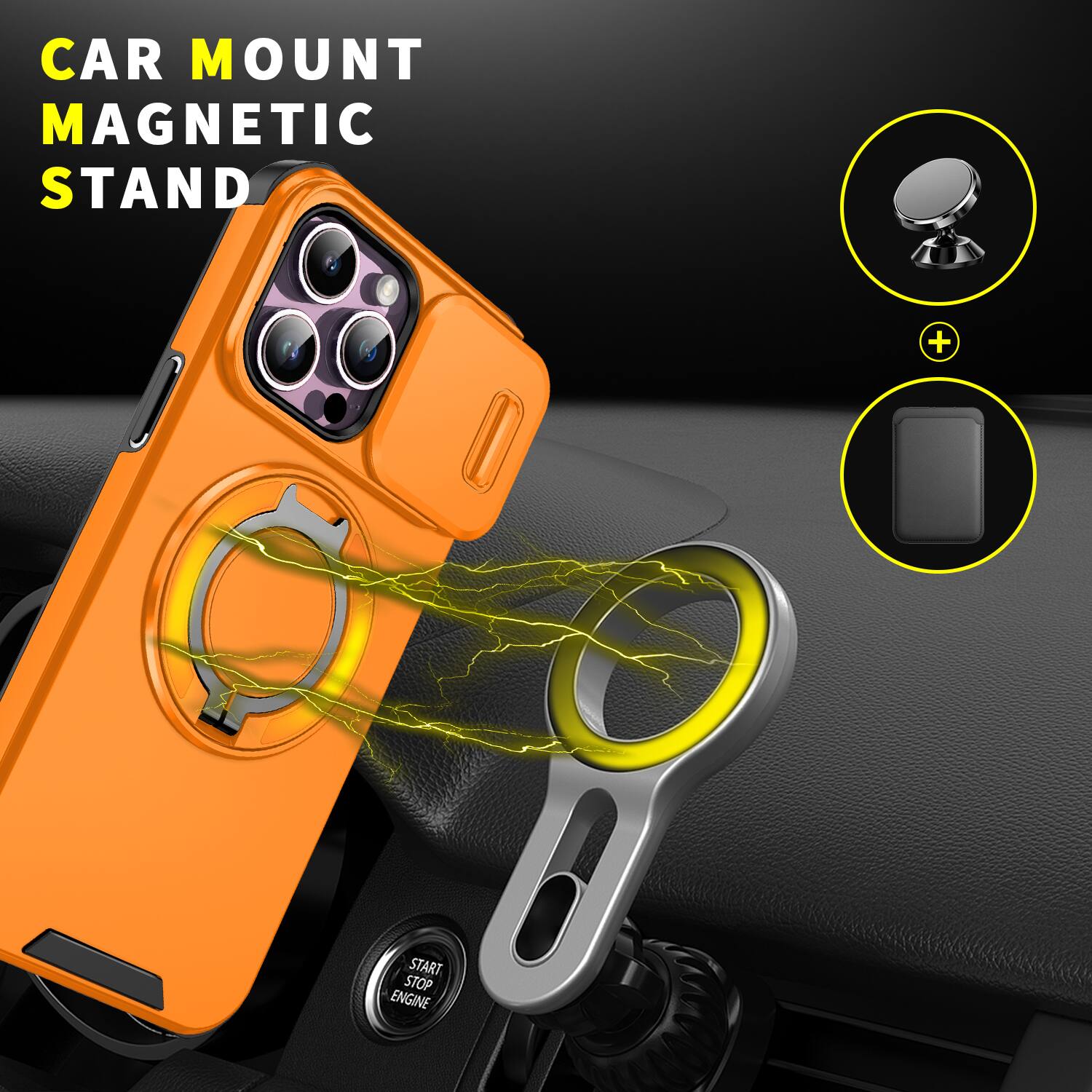 CAR MOUNT MAGNETIC STAND  
+  
START STOP ENGINE