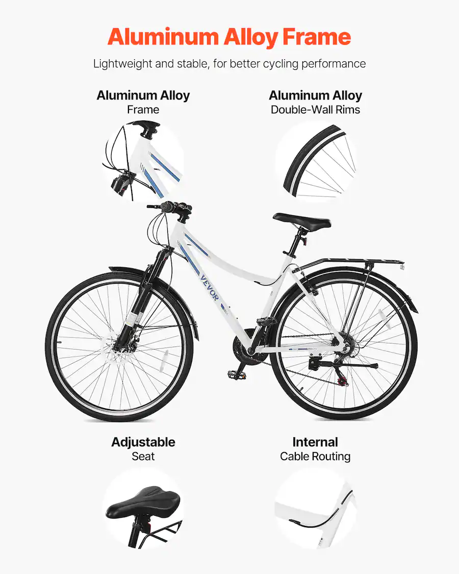 VEVOR Hybrid Bike, Lightweight Aluminum Frame Bike, 700c Wheel
