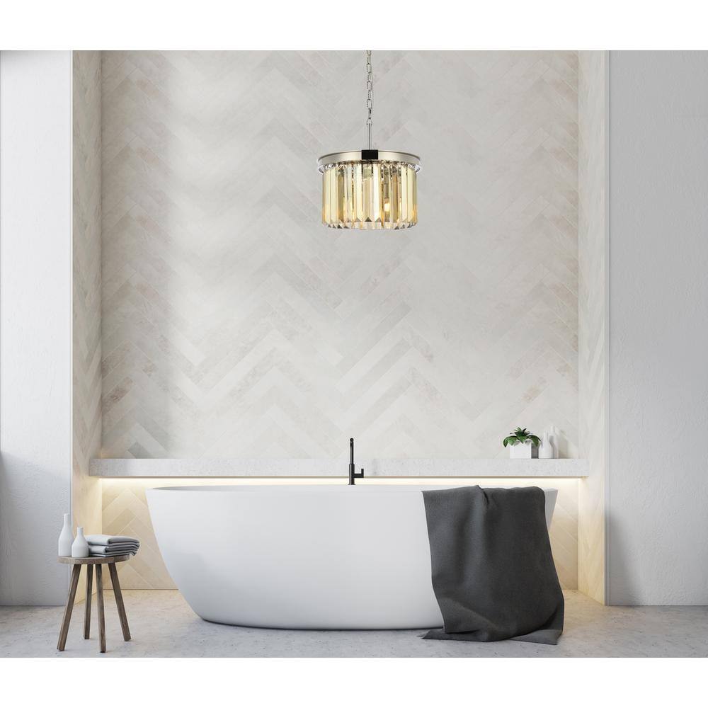 Alt View 2. Urban Classic - Sydney 3 light polished nickel Pendant Golden Teak (Smoky) Royal Cut Crystal - Polished Nickel.