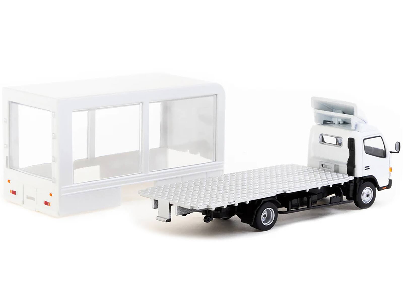 Left. Tarmac Works - Mitsubishi Fuso Canter Mobile Display Truck RHD (Right Hand Drive) White Truck64 Series 1/64 Diecast Model - White.