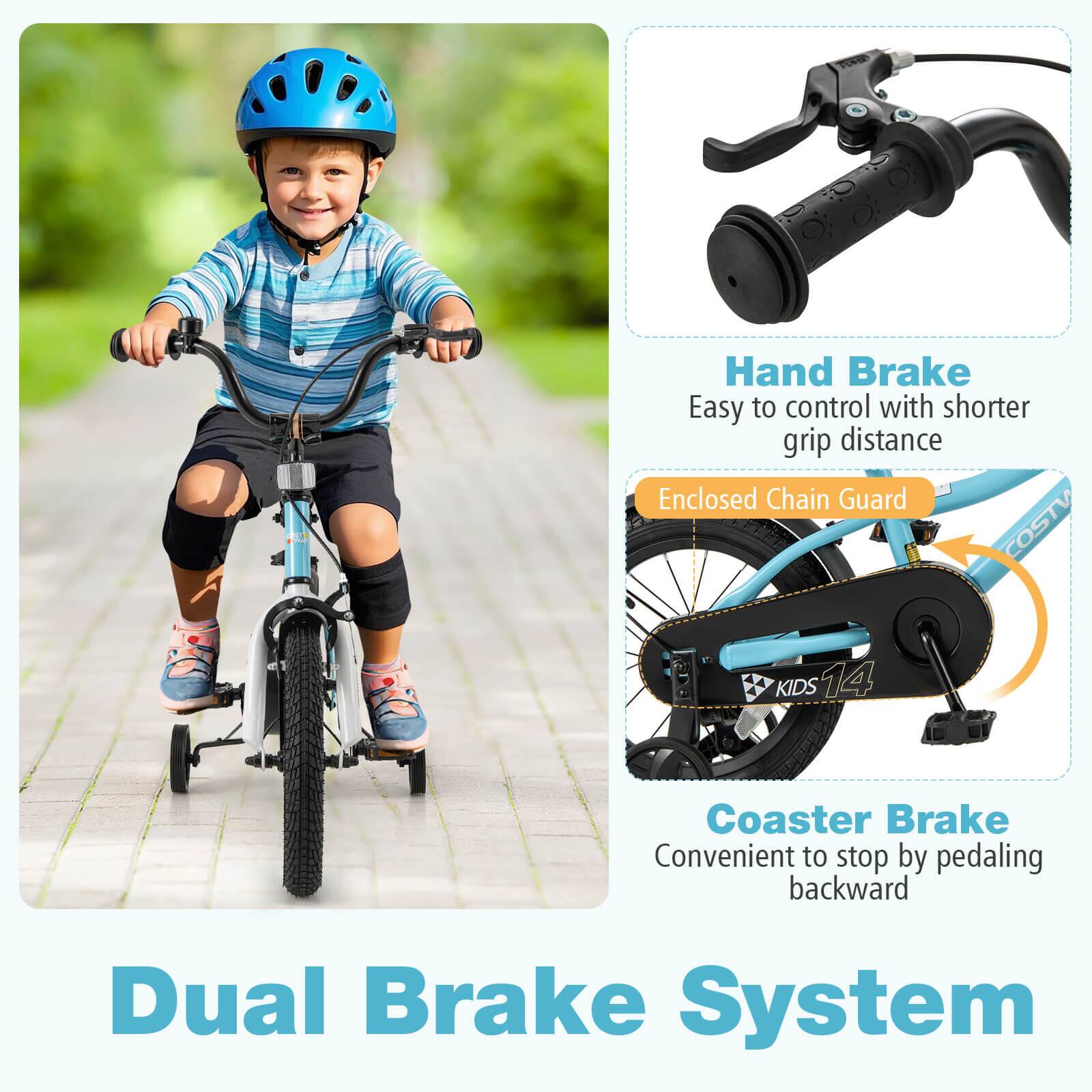 Dual Brake System

Hand Brake  
Easy to control with shorter grip distance

Enclosed Chain Guard

Coaster Brake  
Convenient to stop by pedaling backward