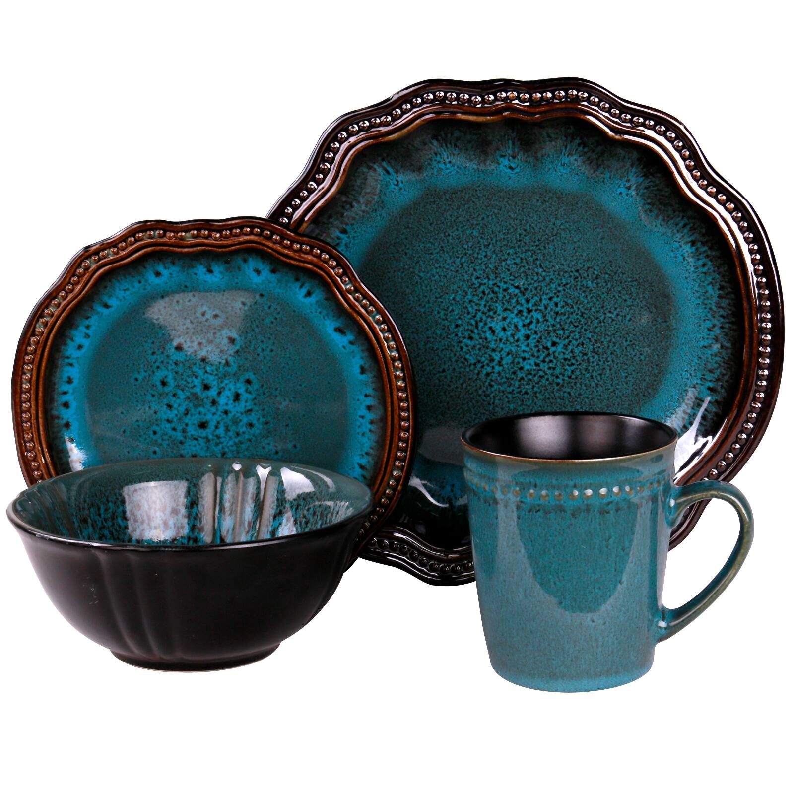 Alt View 7. Elama - Elama's Mystic Waves 16 Piece Dinnerware Set - Blue and Brown.