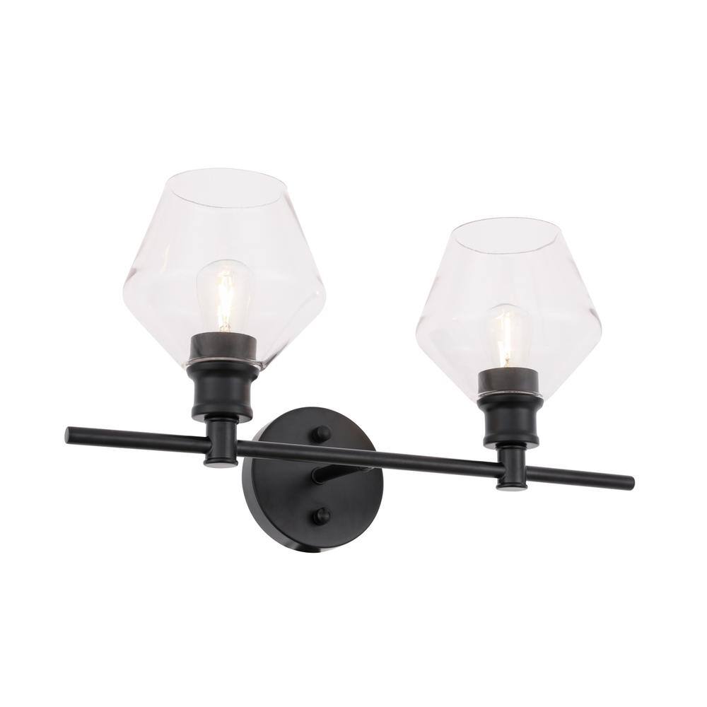 Alt View 6. Living District - Gene 2 light Black and Clear glass Wall sconce - Black And Clear Glass.